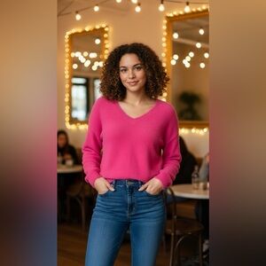 Chelsea & Violet Bright Pink Fuzzy Cropped Sweater - Size XL